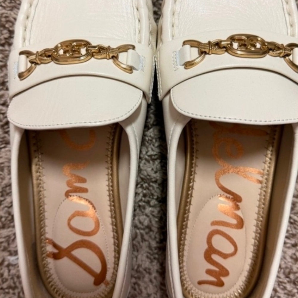 Sam Edelman Women's Cream Loafers Gold Hardware Size 11 - Picture 7 of 14